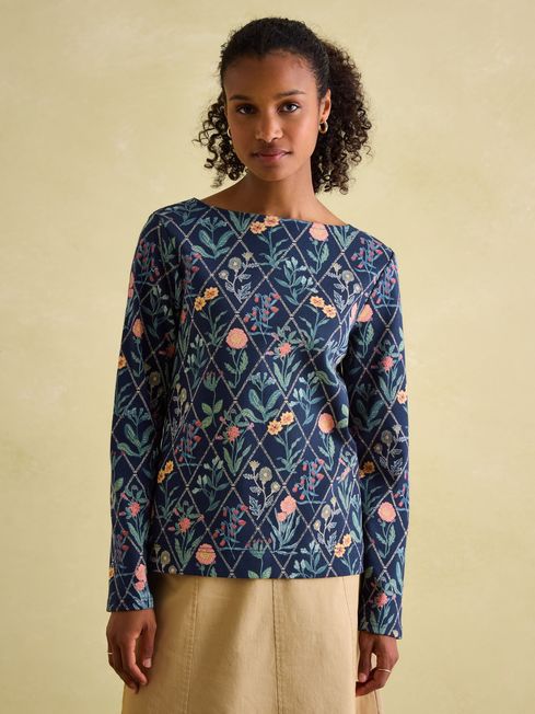 New Harbour Navy floral Boat Neck Breton Top Joules
