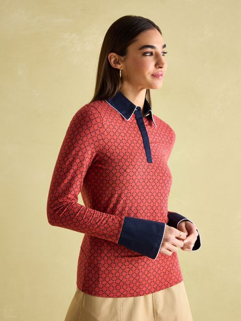 Cordelia Red Geo Long Sleeve Top Joules
