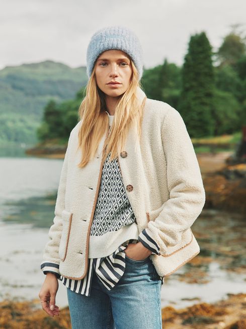 Sadie Cream Button Down Fleece Jacket Joules