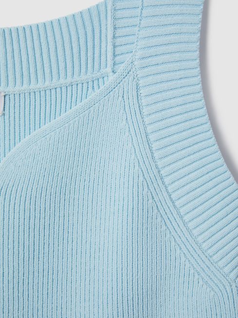Ribbed Sweetheart Neck Top in Light Blue