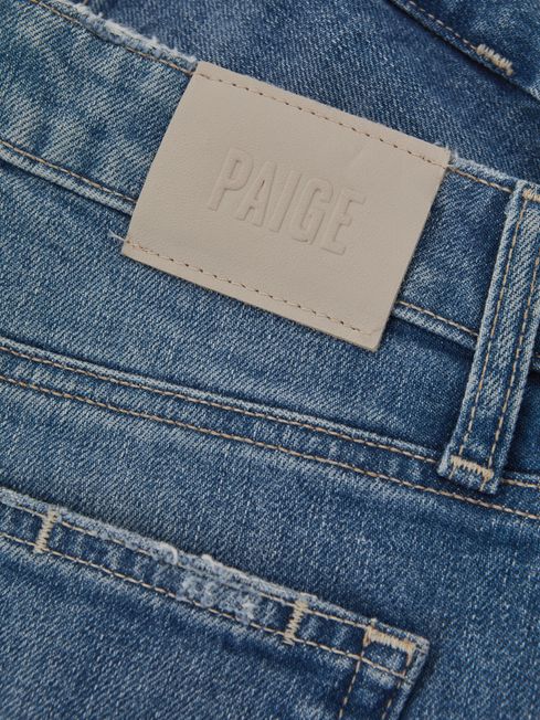 Paige Cropped Distressed Hem Jeans in Charming Blue