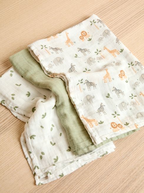 Soft Safari 3 Pack Muslin Squares JoJo Maman Bebe