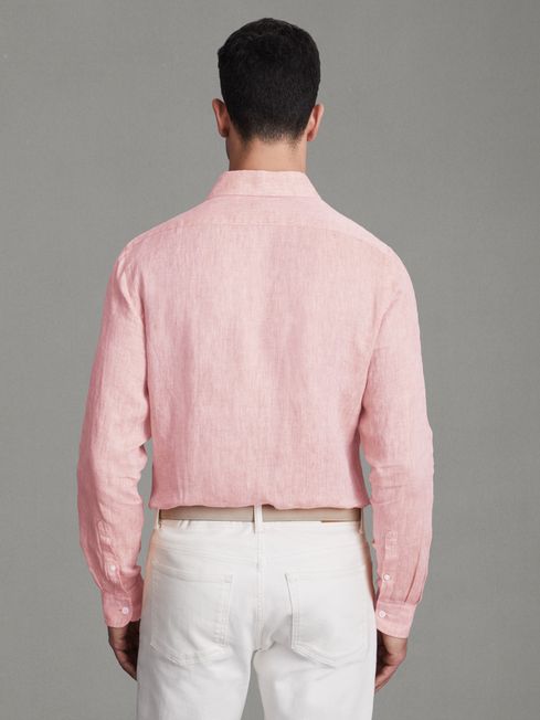 Linen Button-Through Shirt in Flamingo