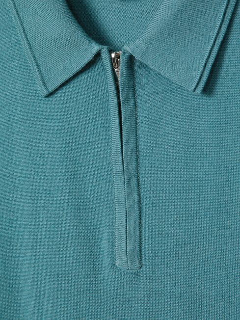 Reiss Ocean Green Maxwell Merino Wool Half-Zip Polo Shirt