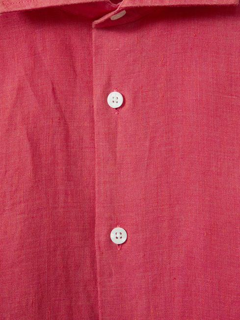Linen Button-Through Shirt in Coral