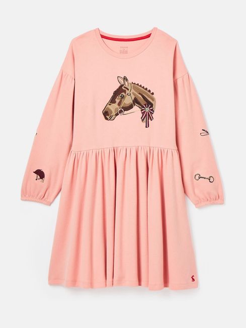 Girls Aubrey Pink Horse Jersey Dress Joules