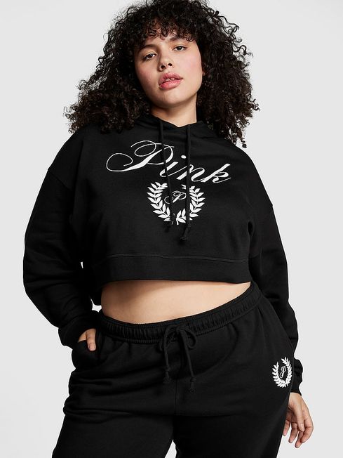 Victoria's Secret PINK Pure Black Fleece Cropped Hoodie