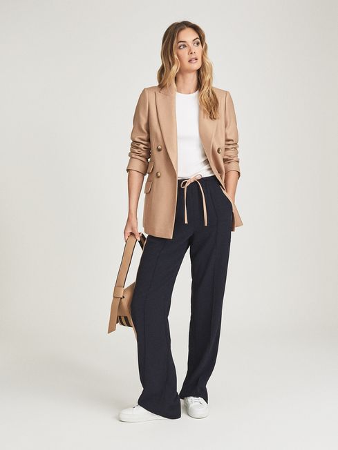 Reiss Camel Logan Double Breasted Twill Blazer