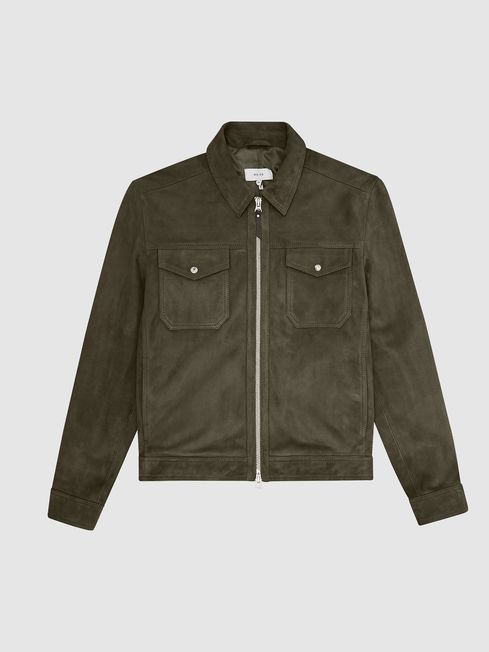Green suede trucker jacket clearance