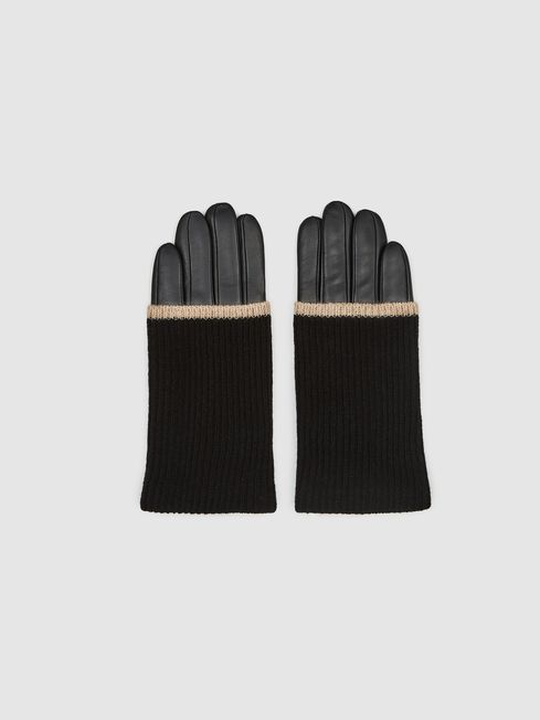 Reiss Ambrose Knitted Leather Gloves REISS