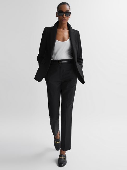 Wool Blend Tapered Suit Trousers in Black