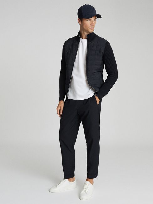 Hybrid Zip Through Quilted Jumper in Navy