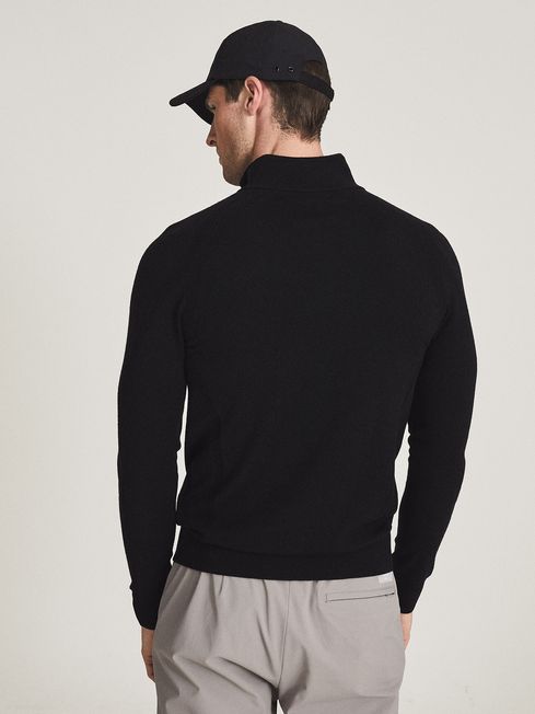 Golf Collection Stretch Merino Zip Neck Jumper in Black