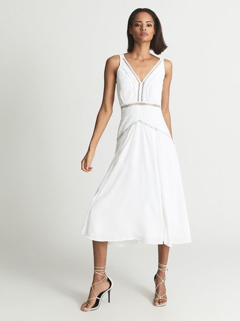 Pleat Detailed Midi Dress in White