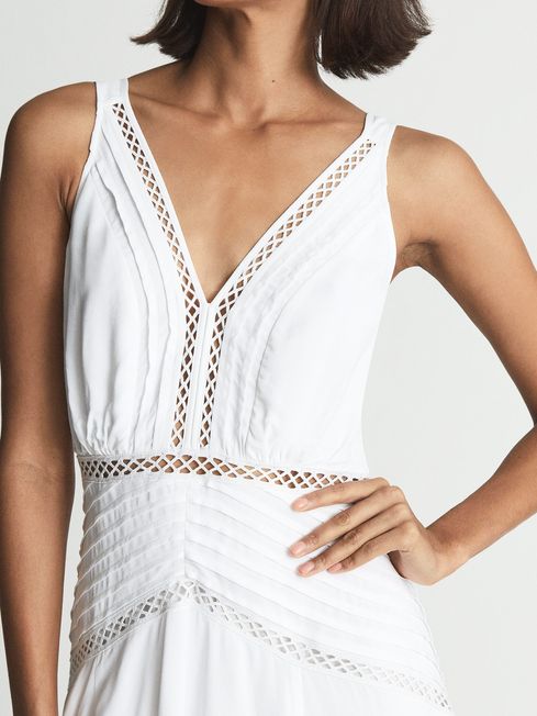Pleat Detailed Midi Dress in White
