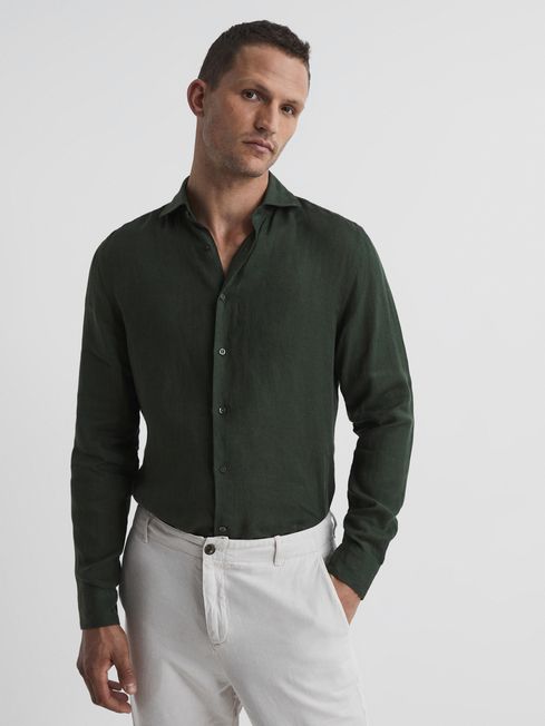 Linen Button-Through Shirt in Khaki