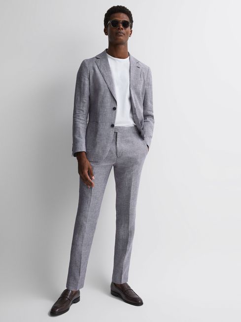 Reiss Squad Linen Dogtooth Adjuster Trousers - REISS