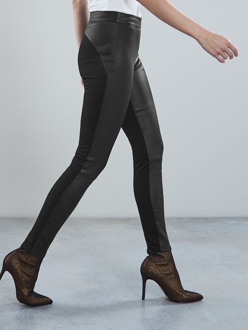 Leather Ponte Leggings in Black REISS