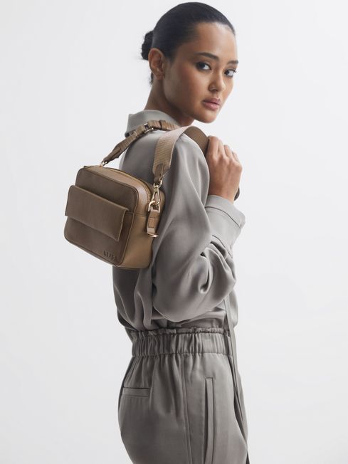 Leather Crossbody Bag in Taupe