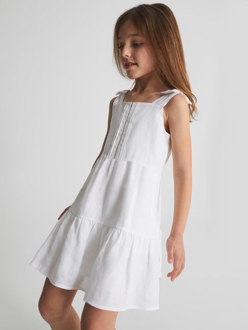 Reiss White Rosie Junior Tie Shoulder Mini Dress