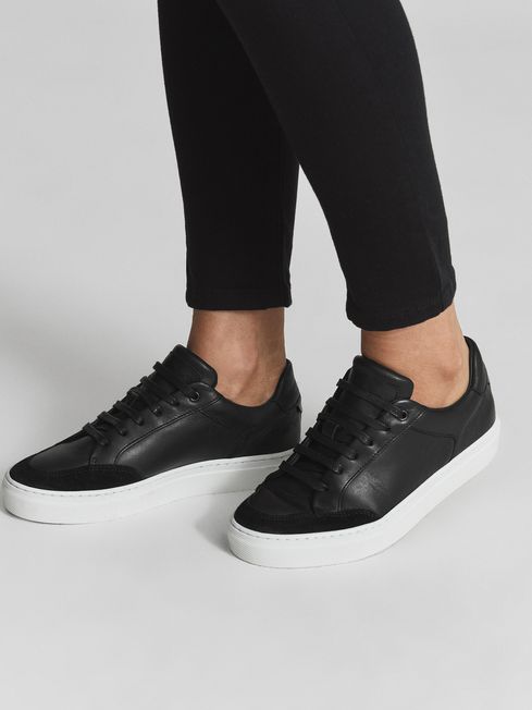 Reiss Black Ashley Low Top Leather Trainers