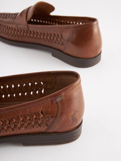 Joules Tan Brown Leather Weave Loafers