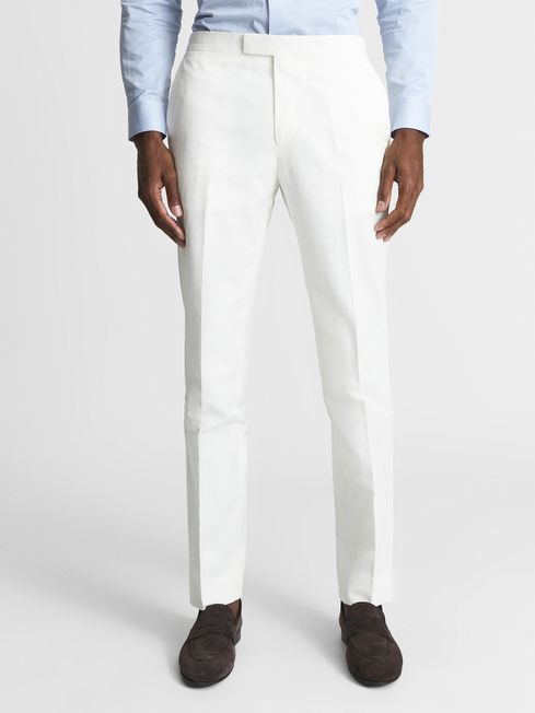 Slim Fit Formal Linen Trousers in White