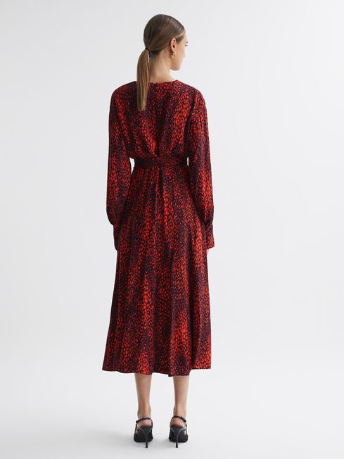 Reiss Maya Animal Print Blouson Sleeve Midi Dress REISS