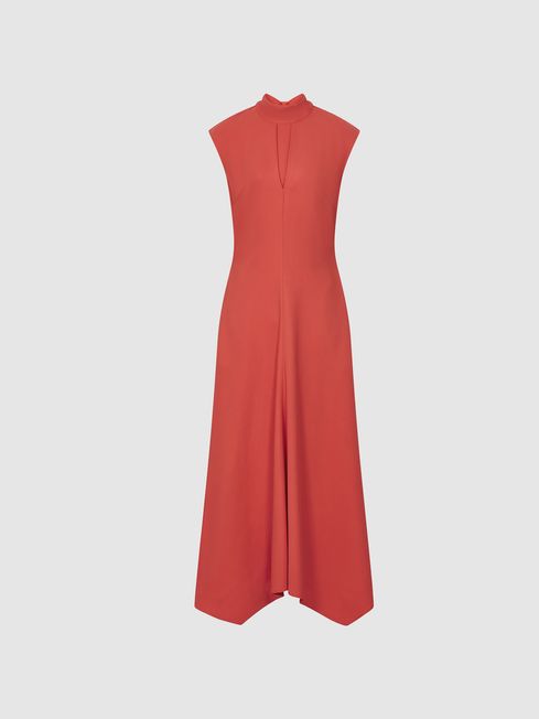 Regular Open Back Midi Dress in Orange - REISS