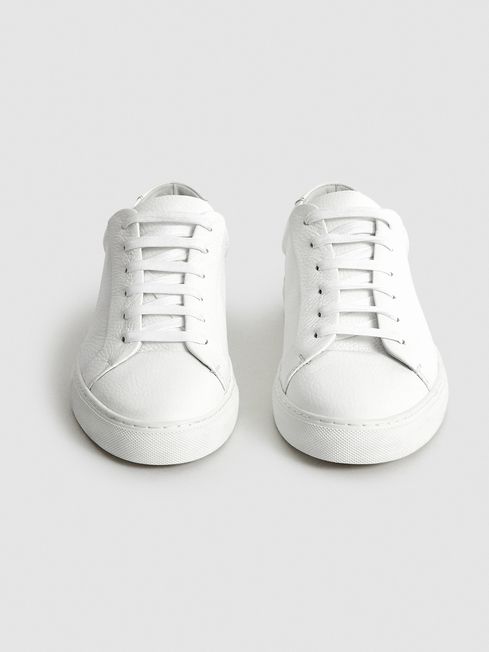 Reiss White Darren Tumbled Leather Sneakers