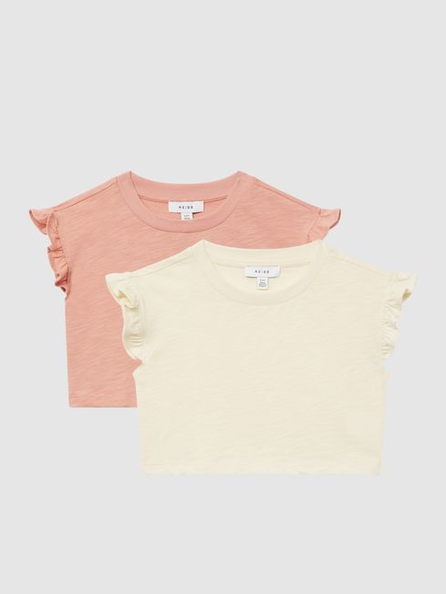 Reiss Multi Saskia Junior Two Pack Ruffle Sleeve Cropped T-Shirts