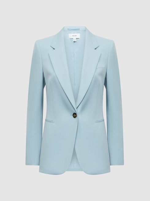 Single Breasted Wool Blend Blazer in Blue
