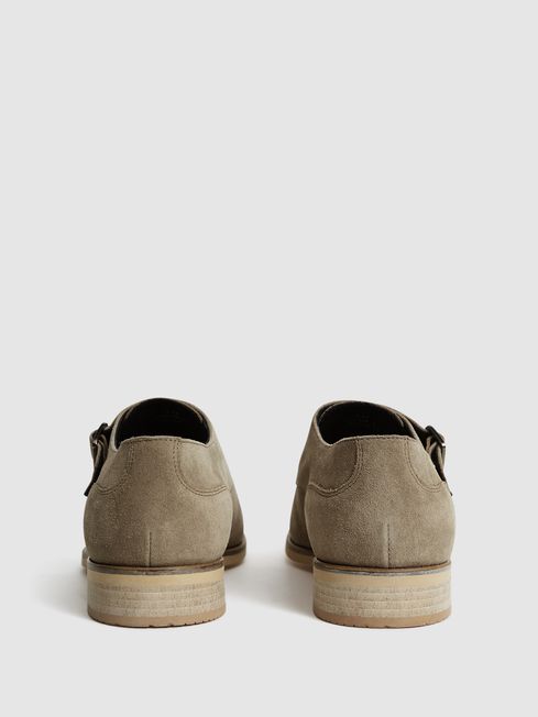 Suede Monk Strap Shoes in Stone