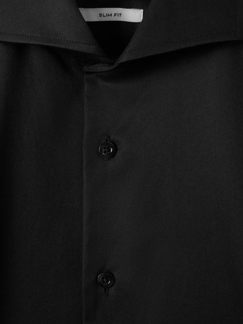 Slim Fit Two-Fold Cotton Shirt in Black