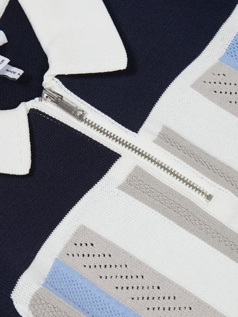 Reiss Chapel Colour-block Half-zip Woven Knit X in Blue for Men