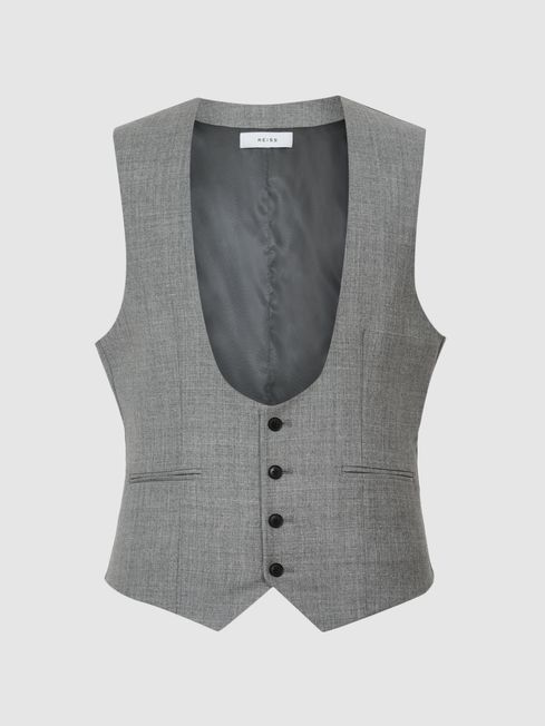 Buxley Grey Wool Wedding Suit Horseshoe Slim Fit Waistcoat