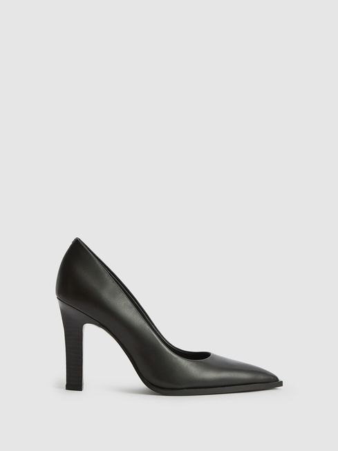 Black leather stiletto court shoes clearance