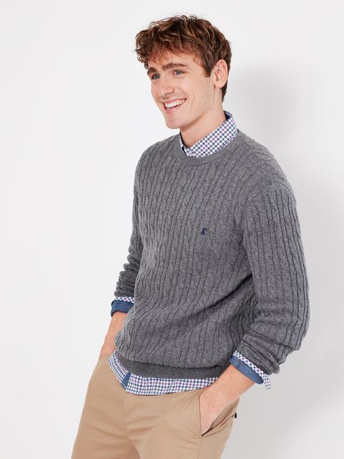 Buy Joules Grey Glendale Fine Knit Cable Crew Neck Jumper from the