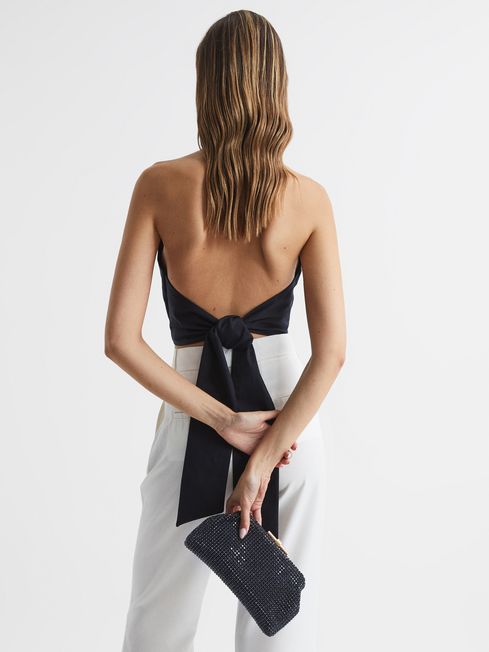 Navy embellished clutch bag outlet