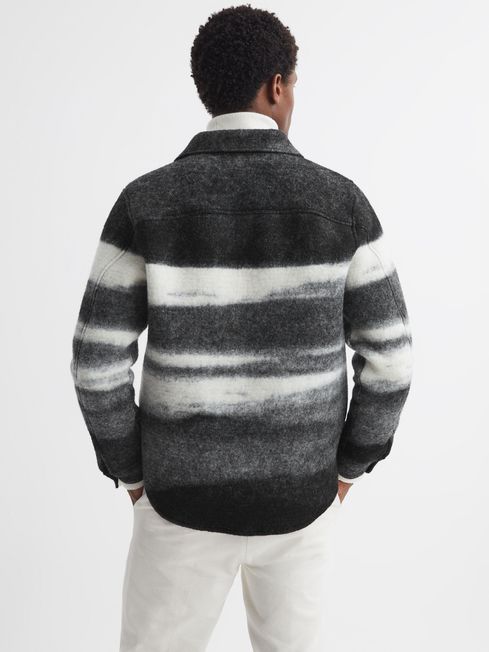 Brushed Wool Blend Overshirt in Black/White
