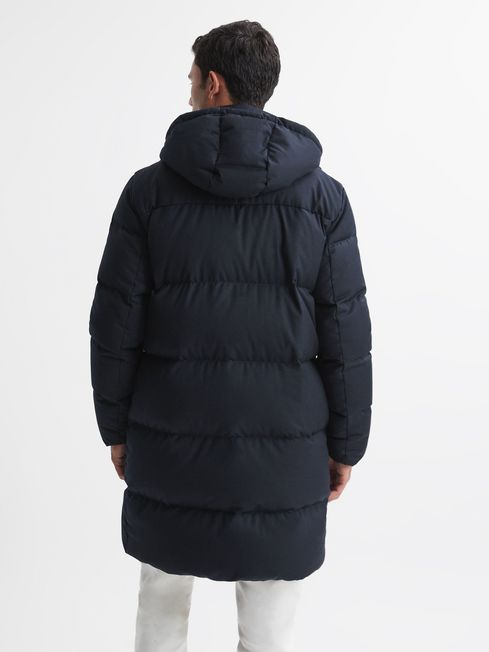 Reiss Navy Billings Quilted Hooded Coat