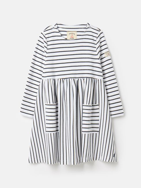 Joules Nancy White Long Sleeve Jersey Dress With Pockets