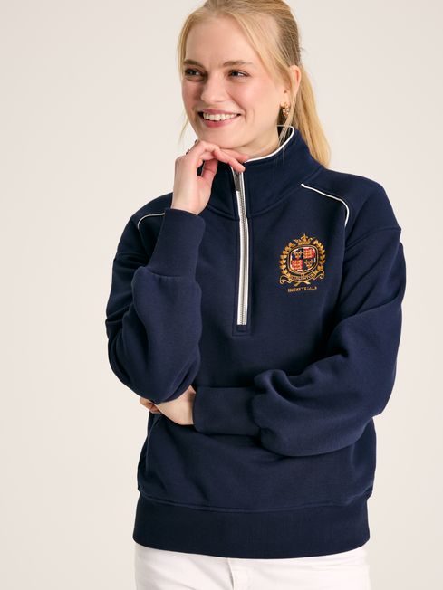 Joules Official Badminton Navy Unisex Quarter Zip Sweatshirt