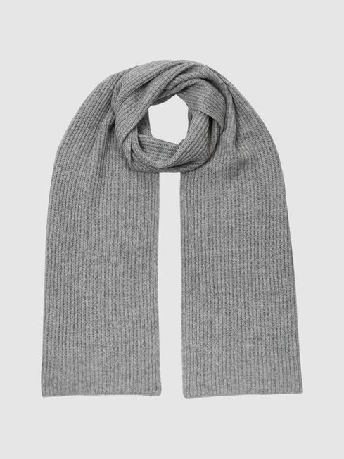 Reiss Grey Melange Clyde Ribbed 100% Cashmere Scarf