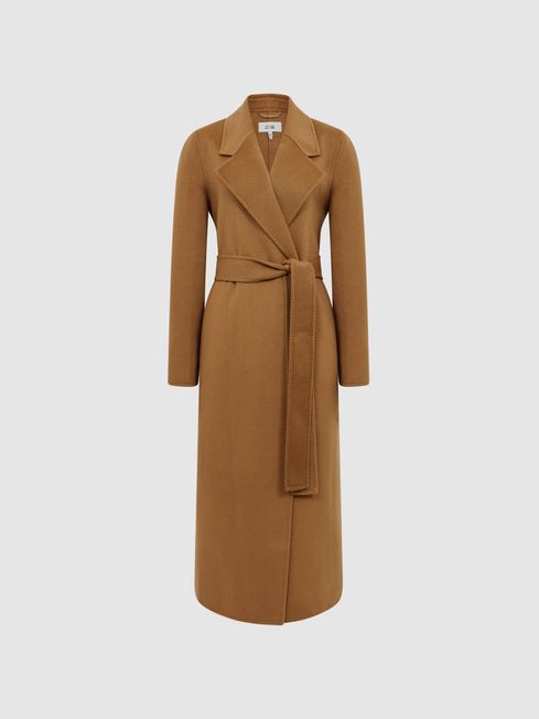 100 Cashmere Wool Blindseam Long Coat in Camel