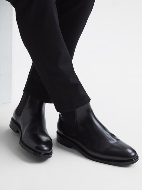 Reiss Black Tenor Leather Chelsea Boots