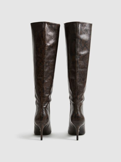 Reiss Chocolate Celia Pull On Knee High Boots