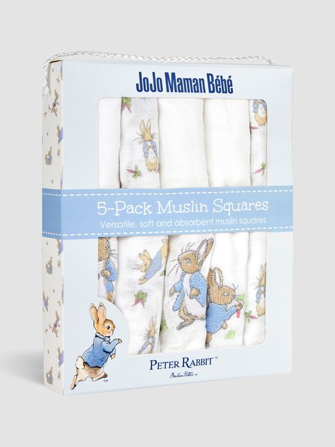 JoJo Maman Bébé 5-Pack Peter Rabbit Embroidered Muslins