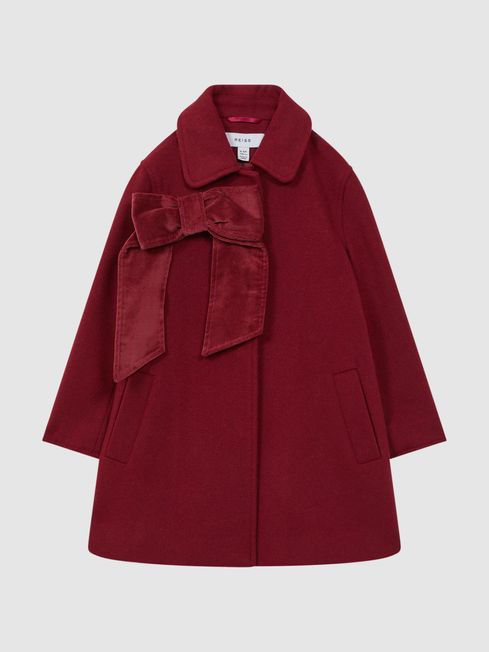 Reiss Red Valerie 9 14 yrs Wool Blend Bow Coat