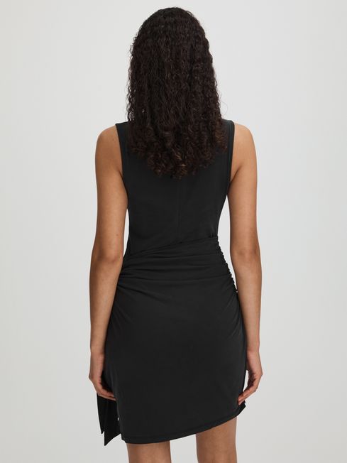 Good American Black Good American Jersey Wrap Front Mini Dress